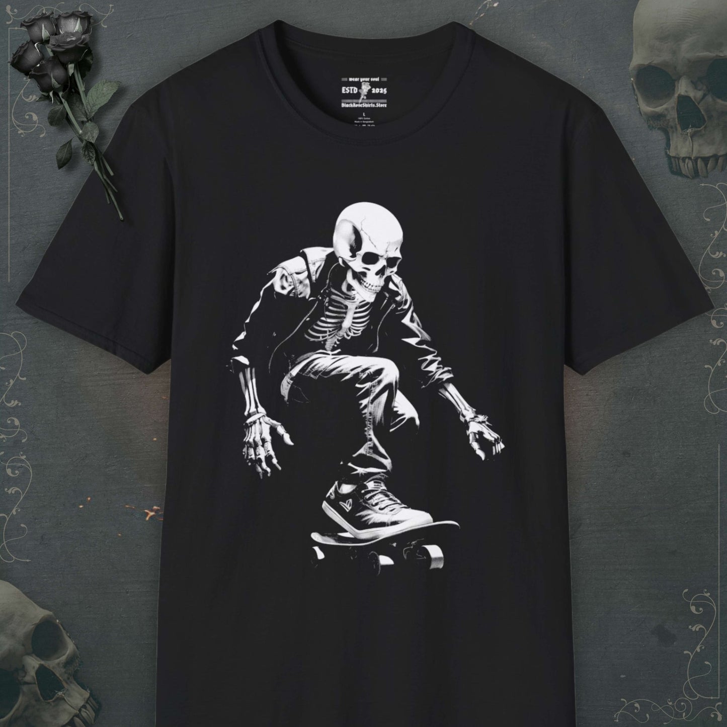 Unleash your inner darkness with our skeleton shirts, emo shirts, grunge shirts, and stylish goth shirts to echo rebellion.